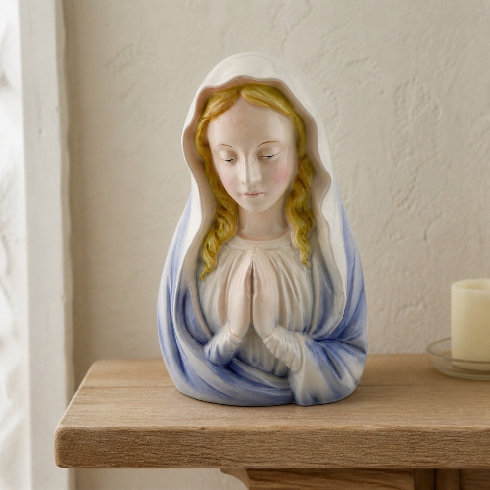 Relpo Virgin Mary Planter 8in Blue White Excellent Vintage Madonna Bust 6355